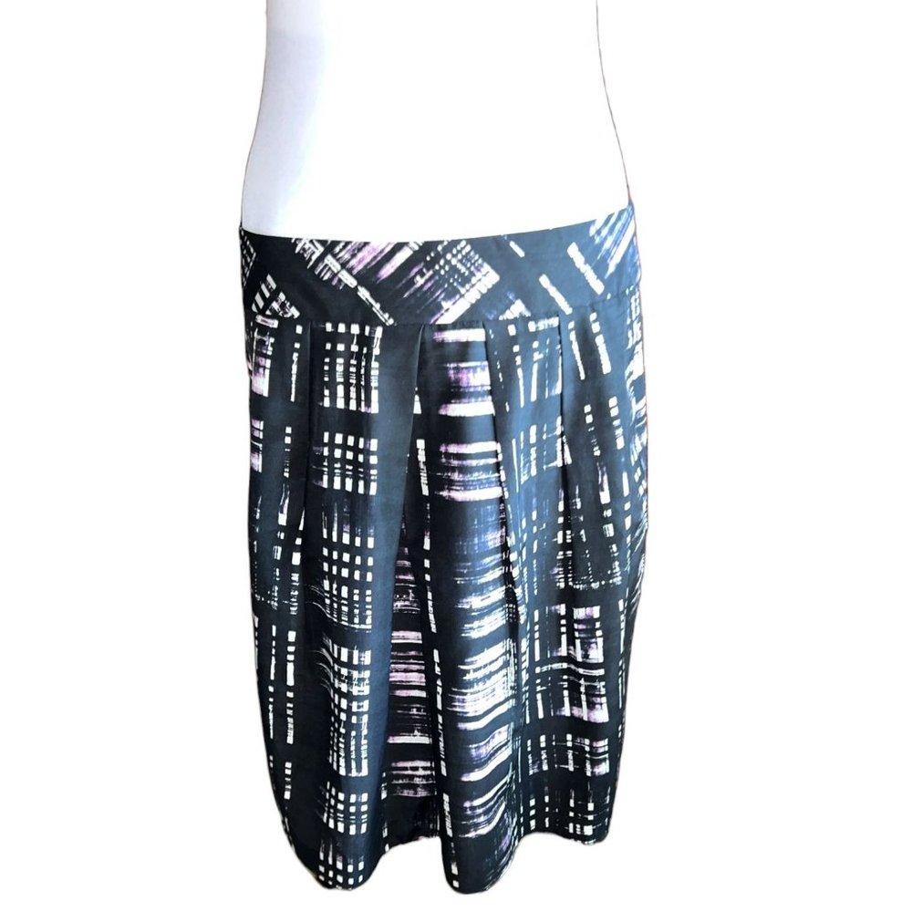 Banana Republic Skirt Womens 12 Black White Plaid Pleated